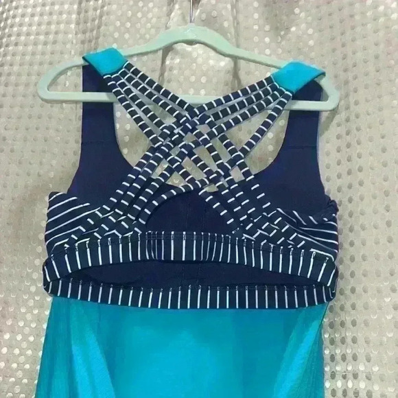 LULULEMON WILD TANK HEATHER BLUE TROPICS/Parallel Stripe Deep Navy Tranquil 6/S - Picture 8 of 13